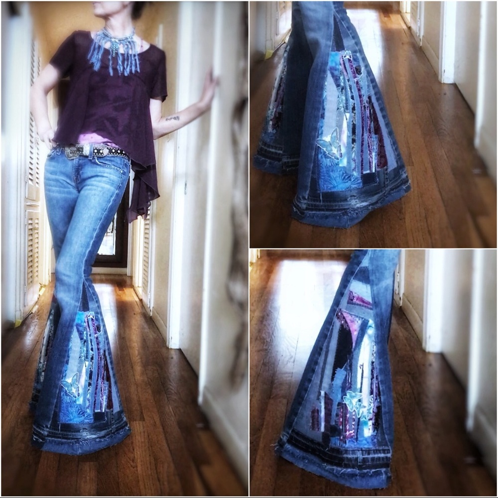 SOLD Bell Bottom Jeans up-cycled handmade